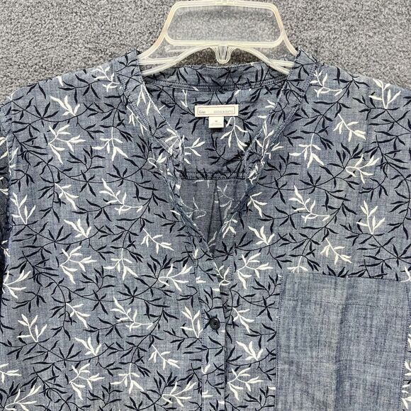 GAP Top Womens Medium Blue Shirt Floral Tunic Oversized Chambray Boho Peasant - Picture 3 of 12